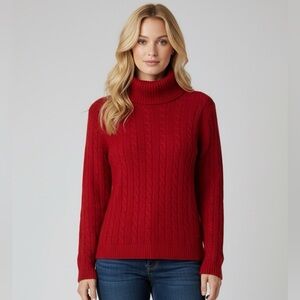 Deane & White 100% Cashmere Cable Knit Turtleneck Sweater Knit Preppy Minimal M